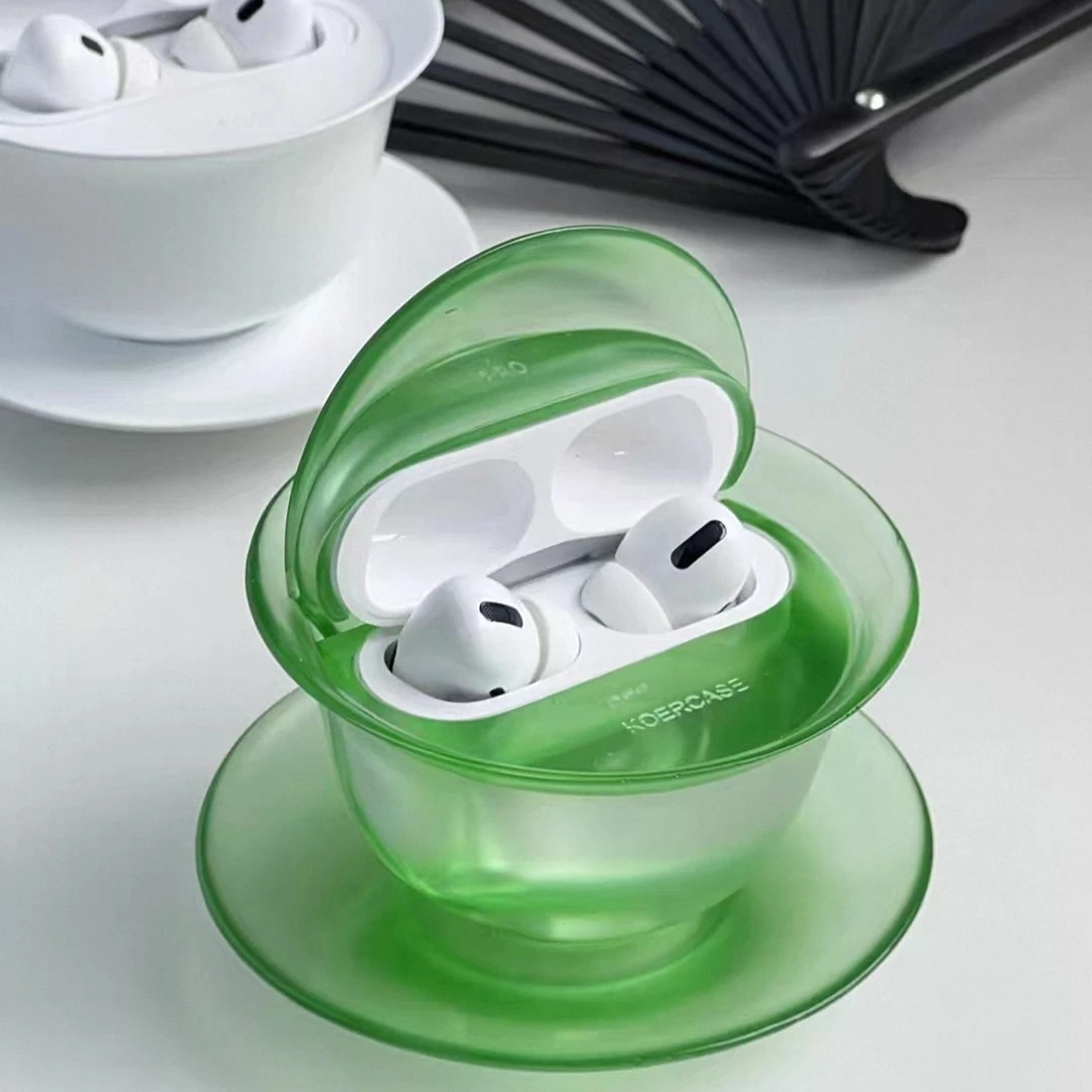 Teacup Earphone Case for Airpods Pro1/2/3 Custom New 3D Resin Transparent Green Earphone Cover Protective Case Accessories Gifts