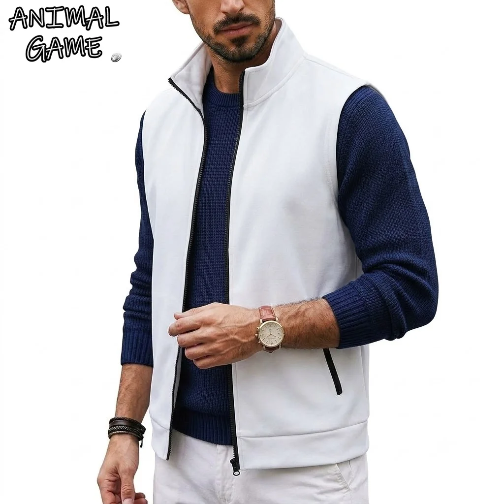 Colete Masculino Sem Mangas com Zíper e Gola Alta Y2K Casual Esportivo Streetwear Roupa Jaqueta Casaco de Outono para Academia