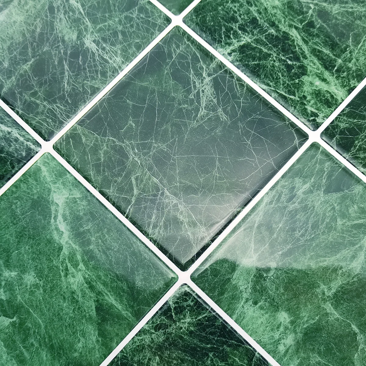 10 Pcs Dark Green Imitation Porcelain Tiles Kitchen Marble Backsplash Easy Peel and Stick Bedroom Wall Panel