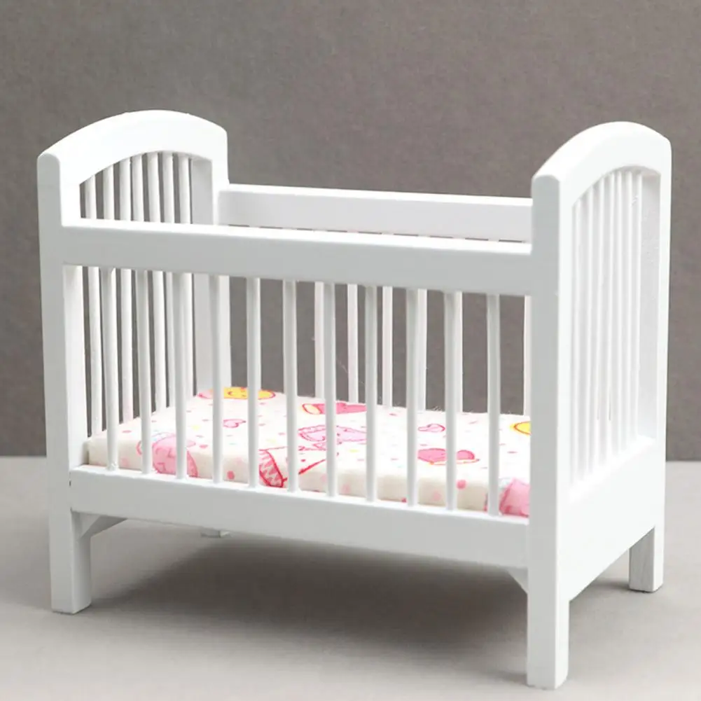 Cradle Miniature Nursery Room Beds Doll House Cradle Oblong Wood  Funny Unbreakable White Miniature Baby Bed