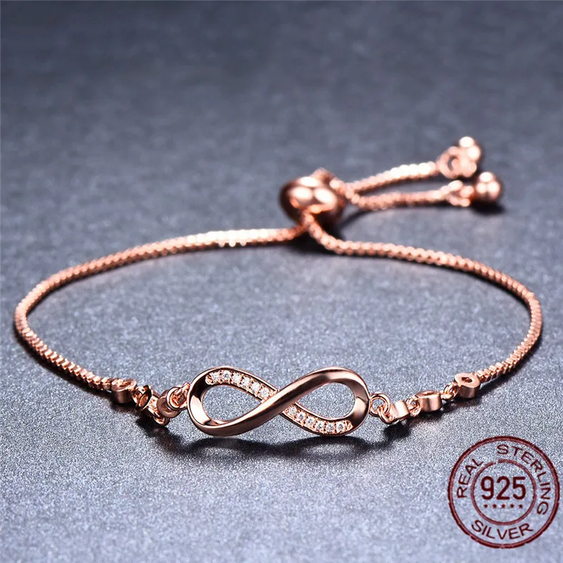 

Authentic 925 Sterling Silver Endless Love Infinity Chain Bracelets Link Adjustable Women Bracelet Luxury Rose gold Jewelry Gift