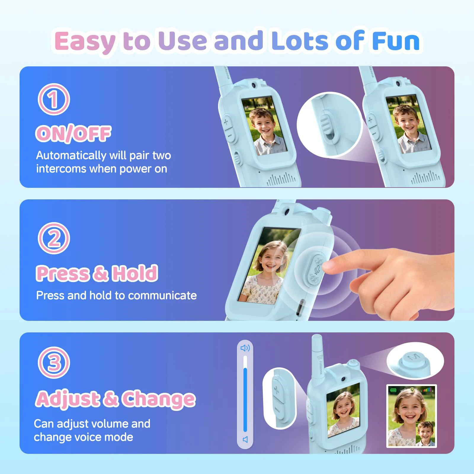 Kids Video Walkie Talkie Toys 2 Pack Rechargeable Interphone Toy with HD Camera & Voice Changer Birthday Gift Toys for Boys Girl