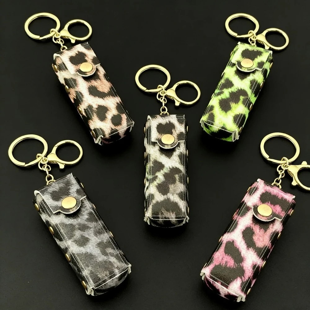 Fashion Leopard Print Leather Keychain Trendy  Lipstick Bag Keyring Pendant Portable Key Ring Chain Creative Women Accessories