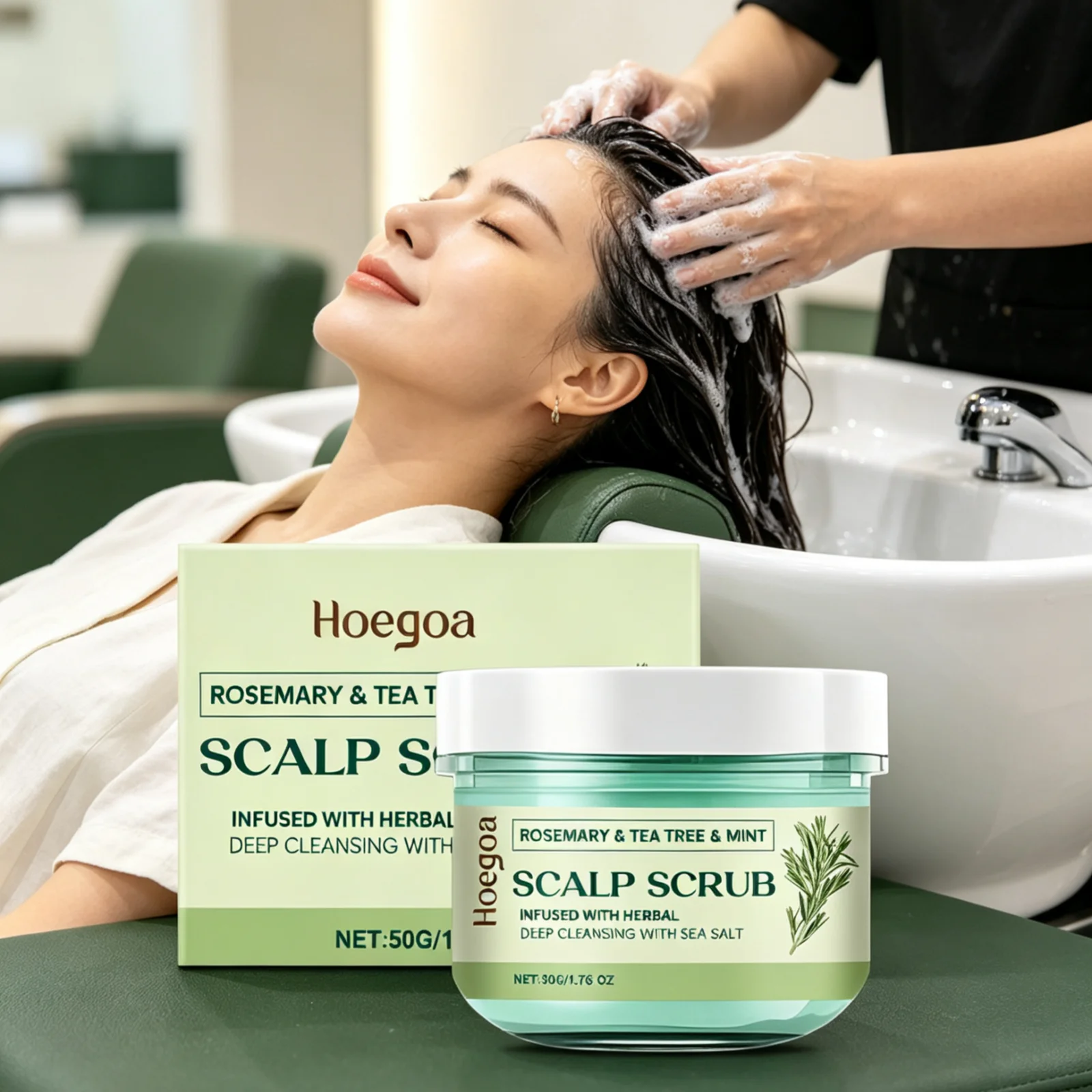 Scalp Scrub Exfoliant - ホエゴア スカルプスクラブ：頭皮を深くクレンジングし、血行を促進、フケを減らし、皮脂のバランスを整え、頭皮に栄養を与え、角質を除去します。50g。