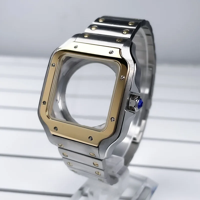 38mm NH35 Vierkante Kast Zwart Goud Roestvrij Staal Modificatie Onderdelen Voor SKX Mod Accessoires Fit Santo Case NH35 NH36 Beweging