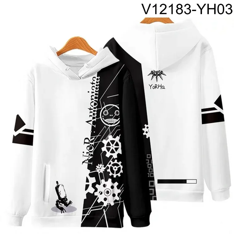 Novo jogo nier: automata 3d impressão masculina/womens outono moda crianças hoodies moletom manga longa adolescente pollover