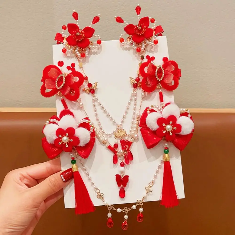 

Princess Children's New Year Hairpin Forehead Chain Hanfu Headwear Chinese Style Red Barrettes Cute Tassel