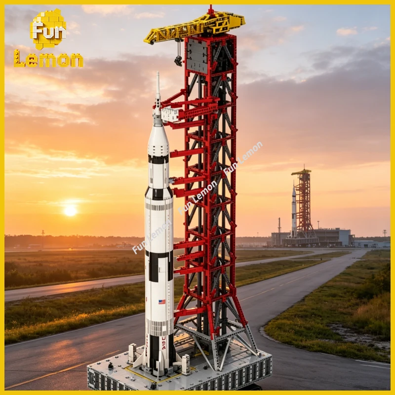 7706PCS Launch Tower with Crawler MOC Building Kit, Rocket Launch Transport System for Gifts Saturn V Rocket Tower Assembly