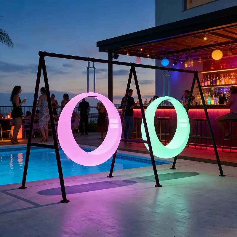 16 Color changes Led Lamp Modern Plastic Rocking Chair Garden Patio Furniture Half Moon Lamp Outdoor Restaurant Hotel