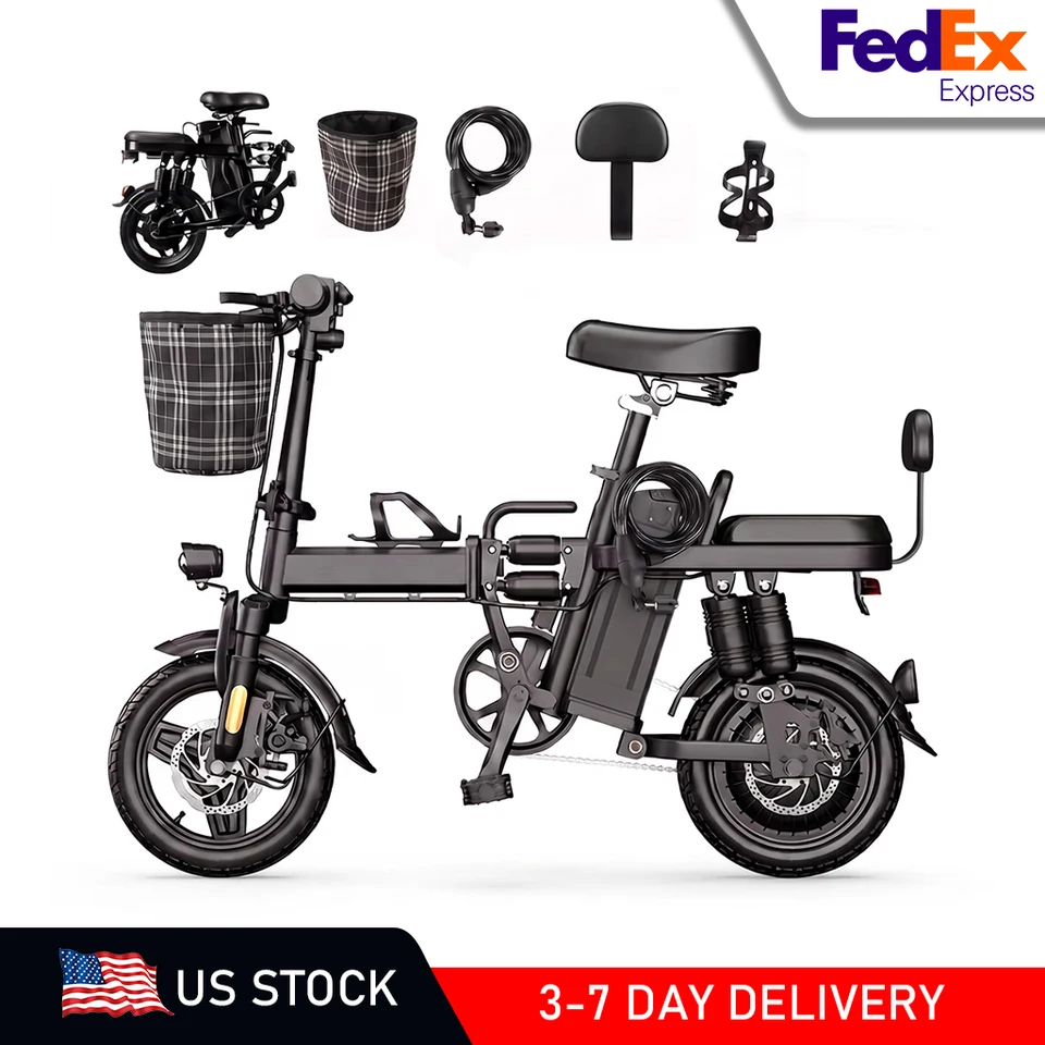 Folding Electric Bike 14" 48V 15Ah, 60km Range 43km/h Commuter E-bike, Dual Disc Brakes 150kg Load Portable Bicycle with Front Basket