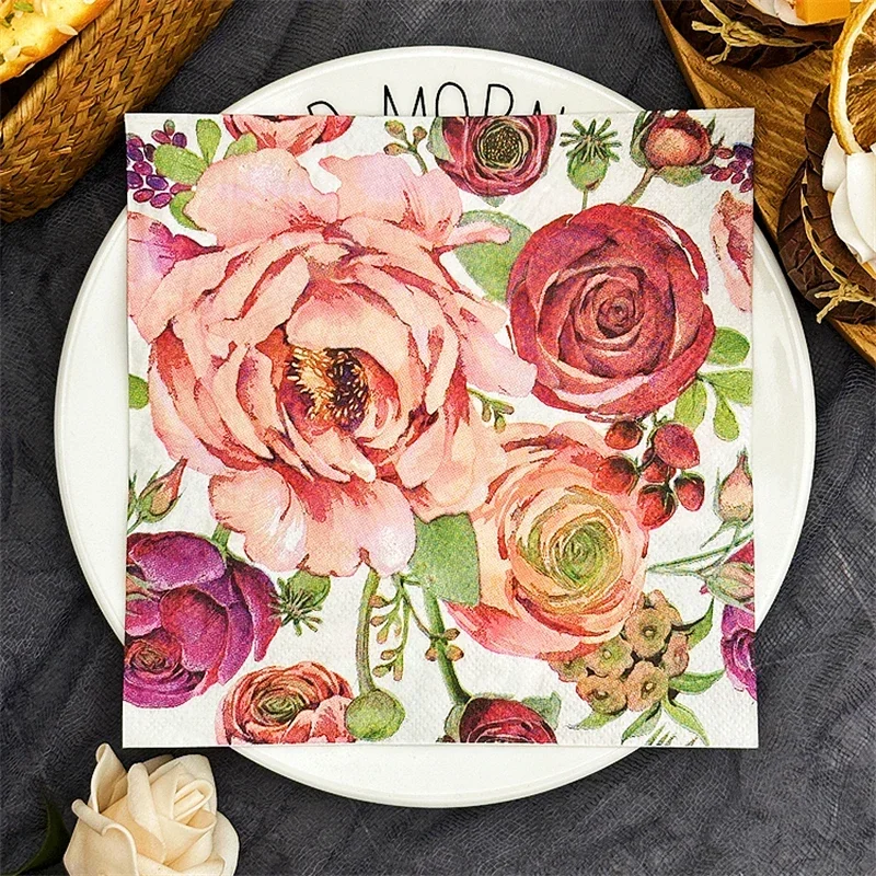 Western Restaurant Upscale Colourful Printing Paper Napkin Rose Napkin Household Table Mouth Cloth 33cm Facial Tissue Paper 20pc