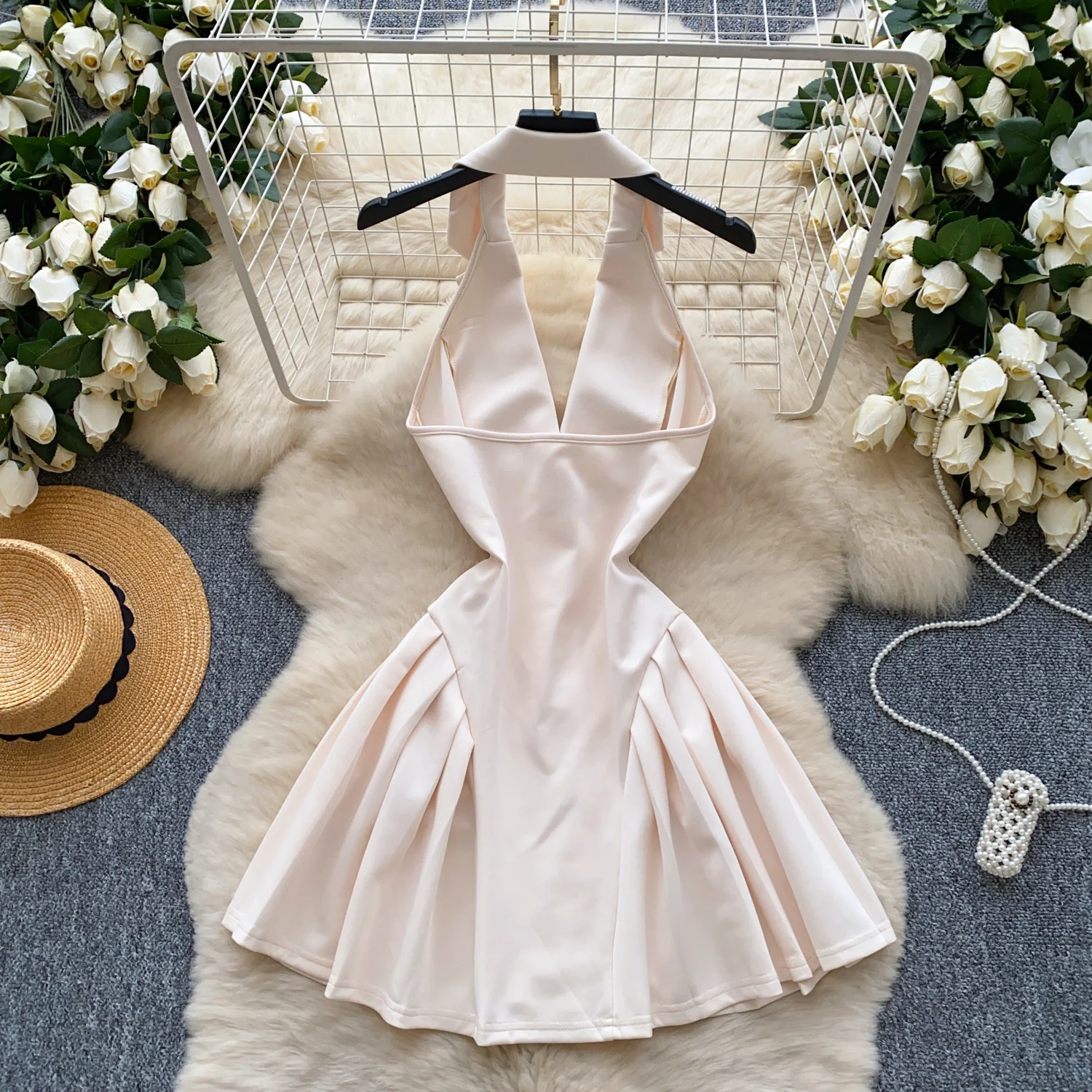 Chic Sexy Notched Single Breasted sleeveless Fairy A-line ball gown Vestido Summer Vacation Women Boho Sundress