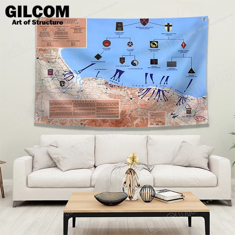 Normandy Invasion Chronology Flag Banner Conquer Exhibition Poster Art Design Vintage Chart Garage Club Graphic Cultural Develop