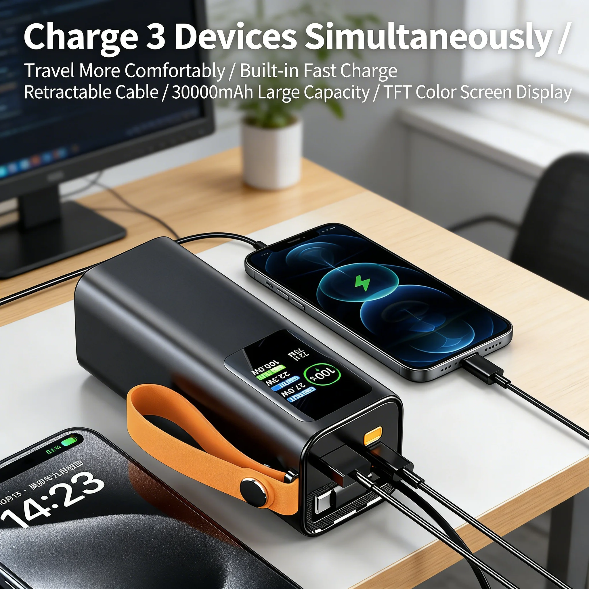 

20000mAh Cylindrical Lithium Battery Power Bank - 22.5W Super Fast Charging with TFT LCD Display - Portable Charger for IPhone