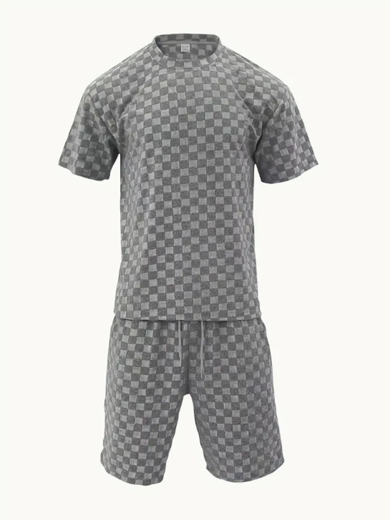 Lightweight Summer Style - Mens 2-piece Textured Outfit Set with Loose Short Sleeve T-Shirt, Drawstring Shorts & Handy Pockets