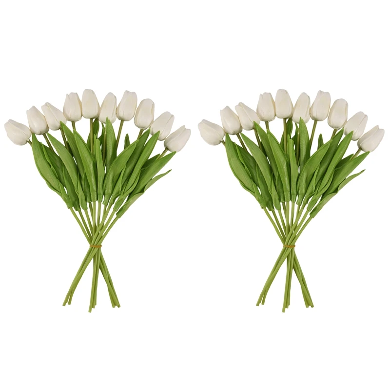 20Pcs White 13.8Inch Artificial Tulips Flowers For Party Decoration,Wedding Home Decoration