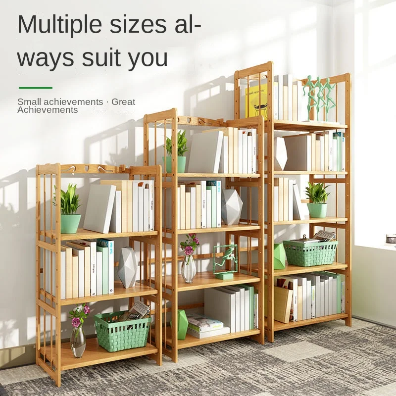 Simple bookshelf, floor to ceiling living room, household solid wood student bookshelf, multi-layer storage shelves