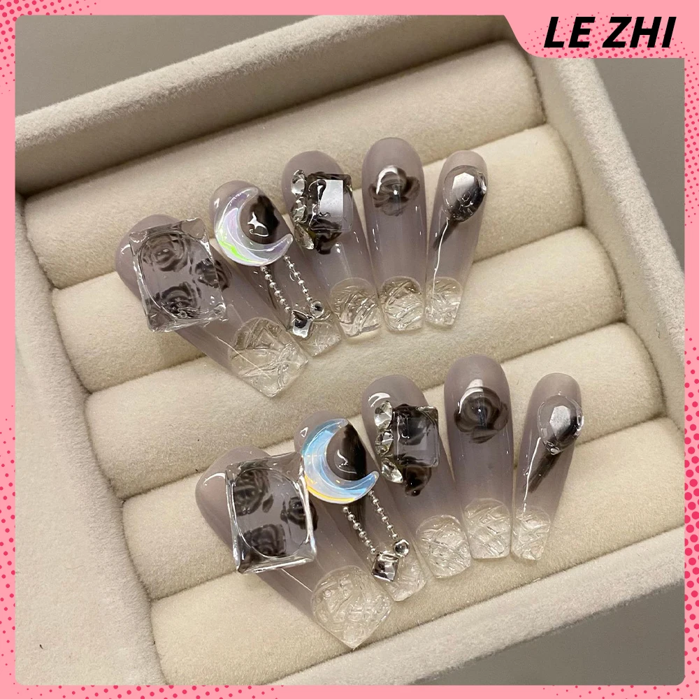 France Handmade 10Pcs 3D Luxury Diamond Fake Party Nail Sticker Advanced Sense Nail Glitter Rhinestone Heart Party Nail Sticker