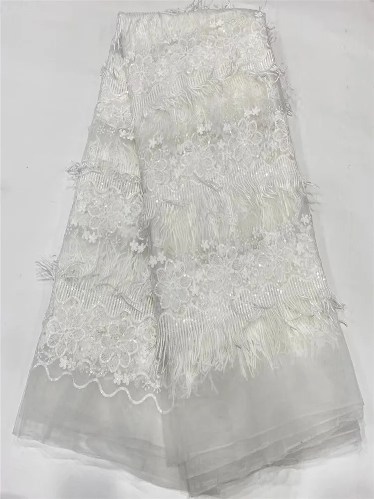 

White Sequins African French Lace Fabric 2022 High Quality Tulle Lace Material Bridal For Nigerian Wedding Dress D0210