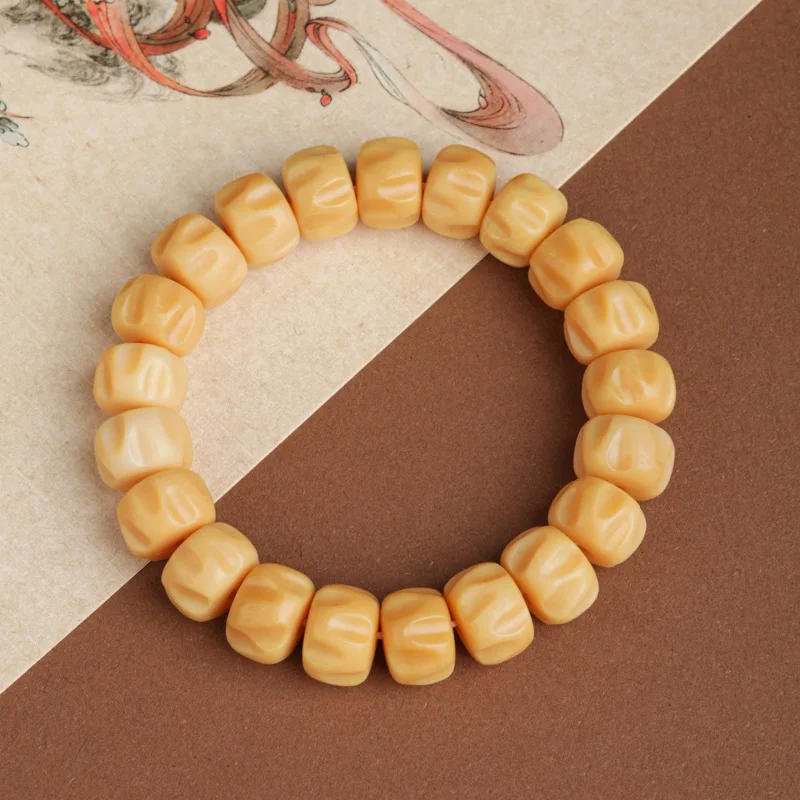 Natural Bone Single Ring Bracelet Yellow Chicken Grease Bulge Beads Men and Women Imitation Fragrance Tibetan Style Passio