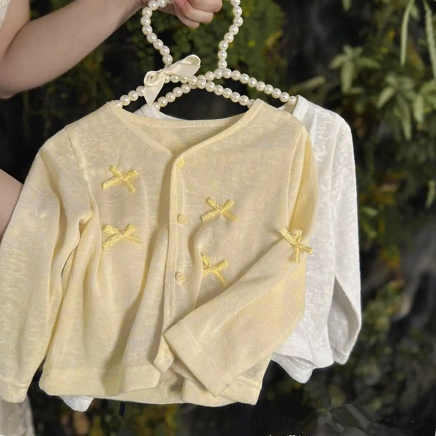 Girls Bow Sunscreen Clothes Summer Clothes Childrens Thin Cardigan Jacket Air Conditioned Shirt Sweet Top