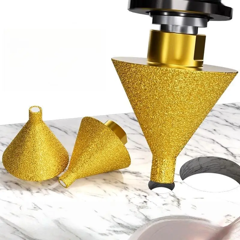 Gold M10 Thread Diamond Beveling Chamfer Bit 38/50mm Cone Punching Expanding Drill Bit Grinding Wheel Ceramic Tile Chamferer