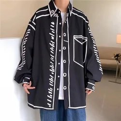 Preppy Designer Casual Loose Summer Couple Clothes Camisas Graffiti Print Shirts Men Long Sleeve Harajuku Japanese Streetwear