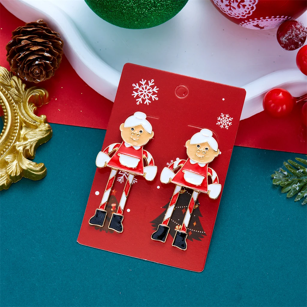 Lustige Weihnachtsmann-Ohrringe mit langen Beinen für Frauen, asymmetrische Opa- und Oma-Zirkon-Ohrstecker, Neujahrsparty-Schmuckgeschenke – Detail 6
