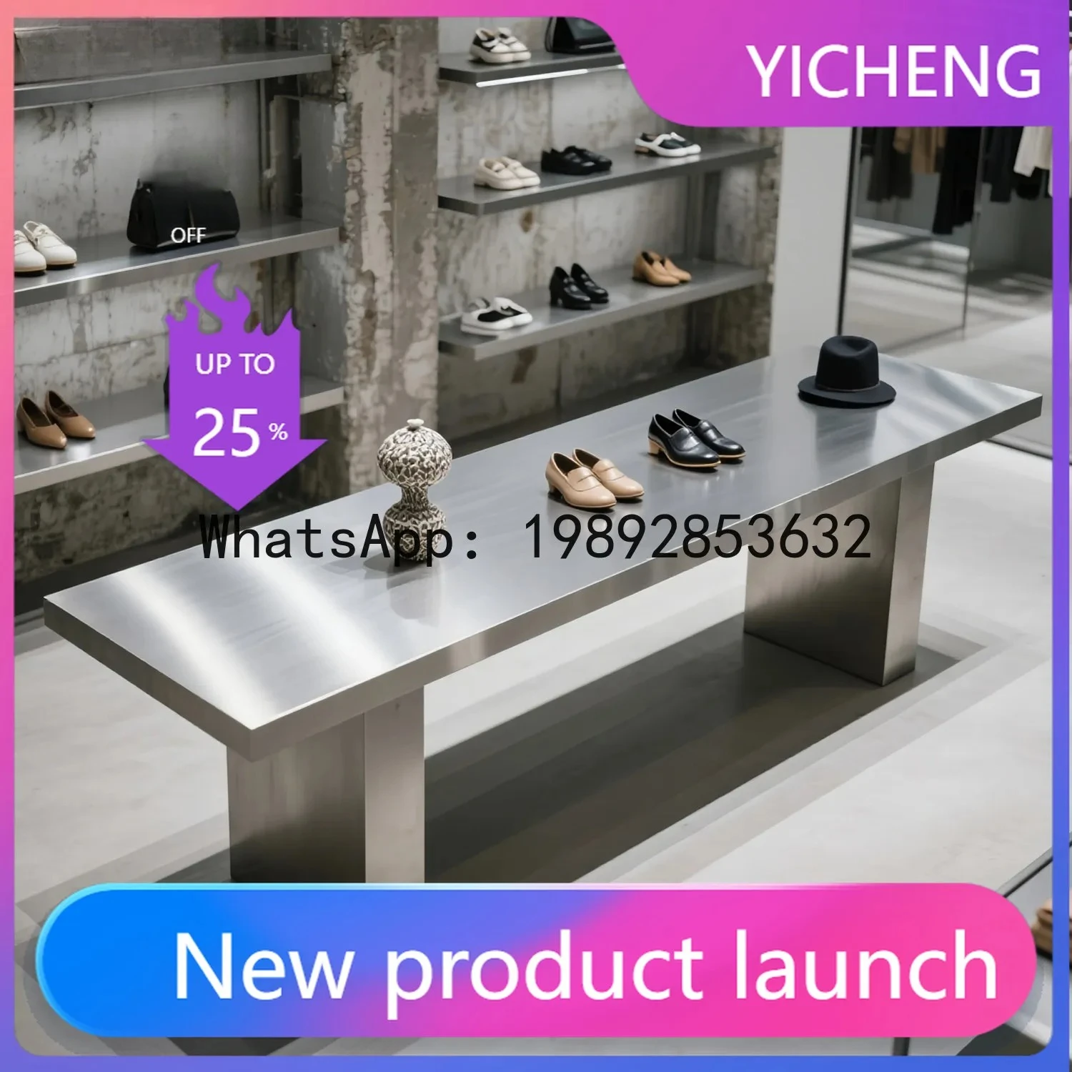 QQ Simple Style Exhibition Booth Display Table Clothing Store Center Table Stainless Steel Center Display Table
