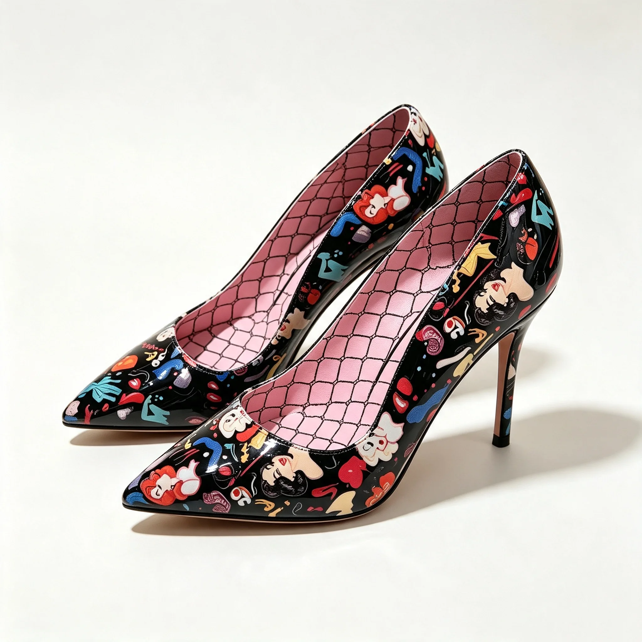 Nouvelles chaussures de printemps à bout pointu en cuir verni imprimé pour robes de soirée, chaussures à talons hauts pour femmes grandes tailles