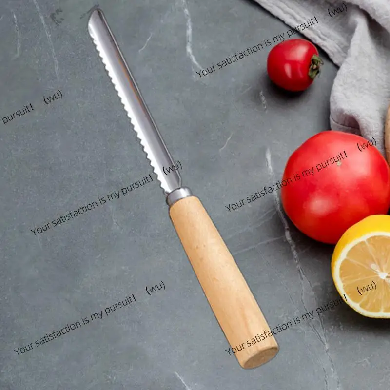 Kitchen stainless steel nucleator, non-slip manual with wooden handle for cutting fruits and cooking salads