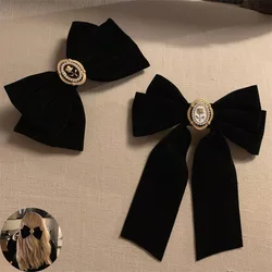 Black Velvet Bow Hair Pins para mulheres, Alloy Roses Hair Clips, Moda Ponytail preséola, acessórios de cabelo, tecido elegante, novo