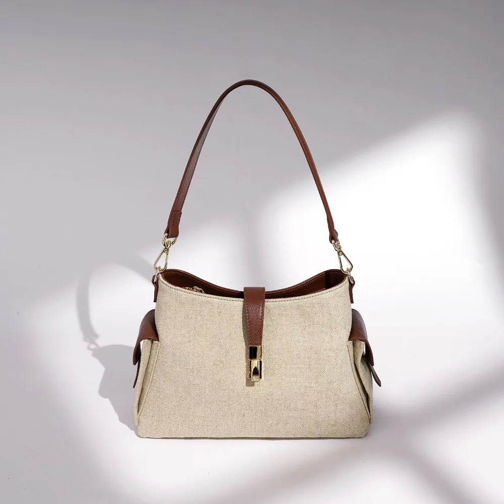 

2026 Fashionable Commuter Large-capacity Tote Bag Lazy High-end Shoulder Bag Versatile New Contrasting Color Texture Unique
