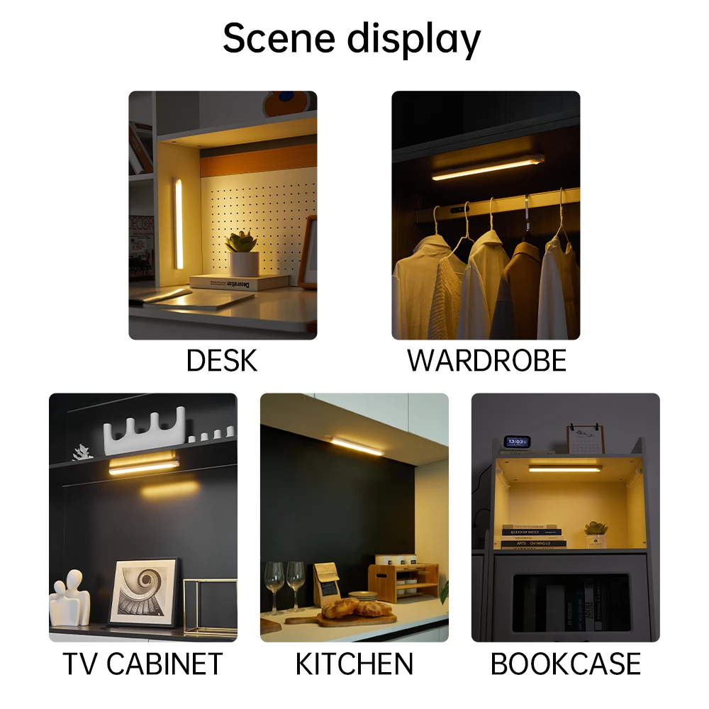 Motion Sensor Light Wireless LED Night Light Type C Rechargeable Light Cabinet Wardrobe Lamp Staircase Backlight For Kitchen LED