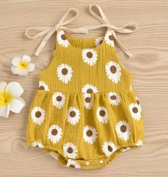 Lioraitiin 0-24M Newborn Infant Baby Girl Summer Fashion Daisy Floral Printed Bodysuit O-Neck Jumpsuit 4Colors