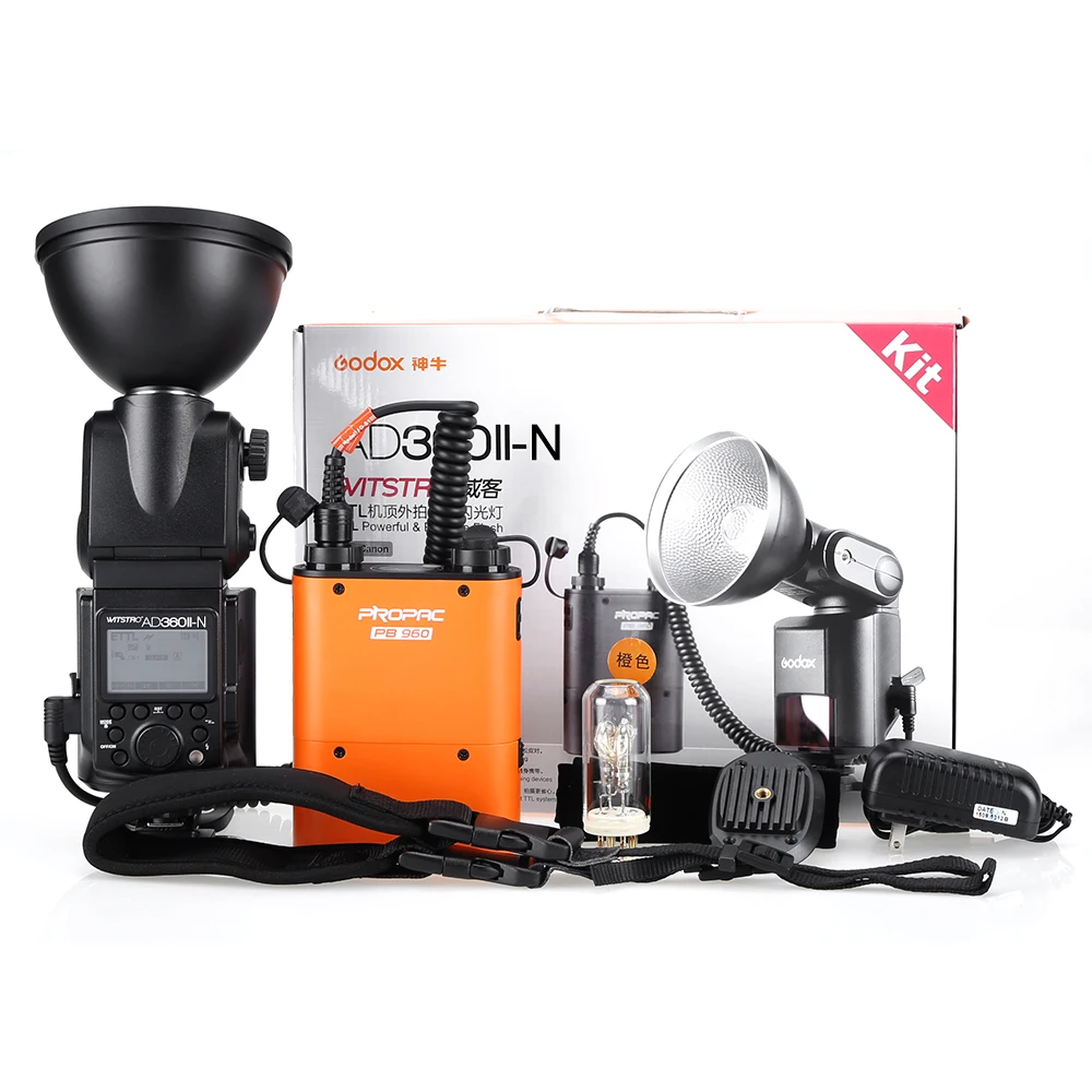 

Godox AD360II-N TTL Powerful Speedlite Flash + X1T-N TTL Transmitter + Carry Bag Kit+ Softbox + PB960 Power Pack Orange or Black