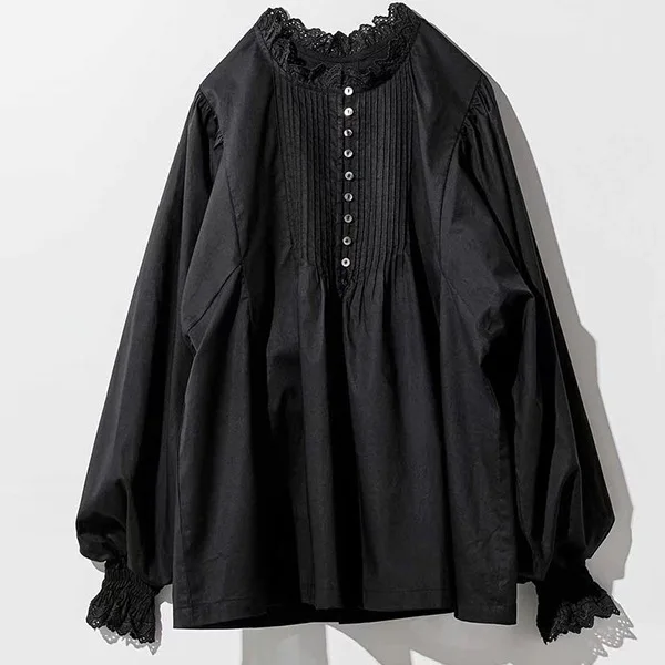 2025 여름 여성을위한 새로운 주름 예술적 긴팔 셔츠 탑