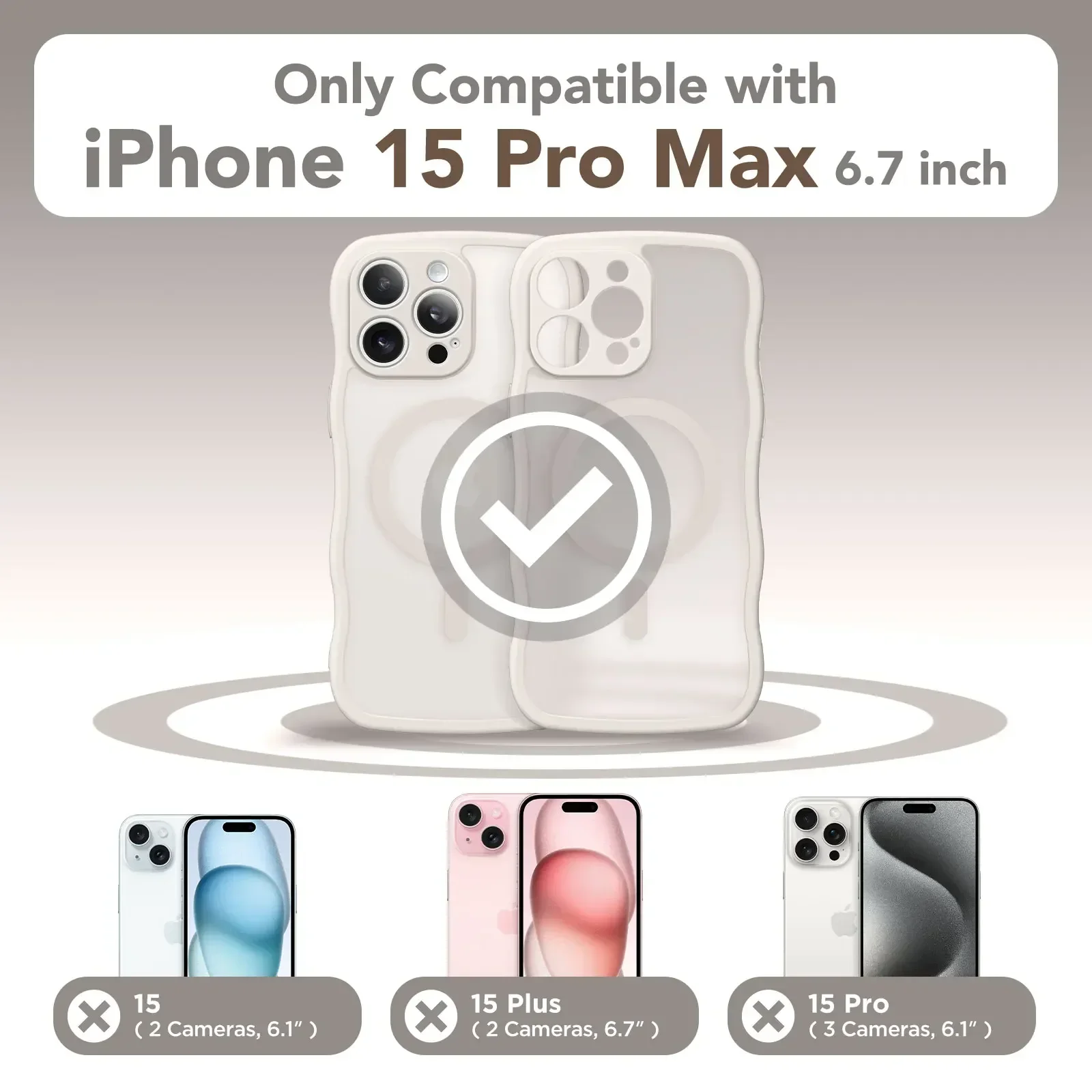 For iPhone 15 Pro Max Case Curly Wave Frame Shape Design Camera Protection Drop Shockproof Compatible with MagSafe Phone Case