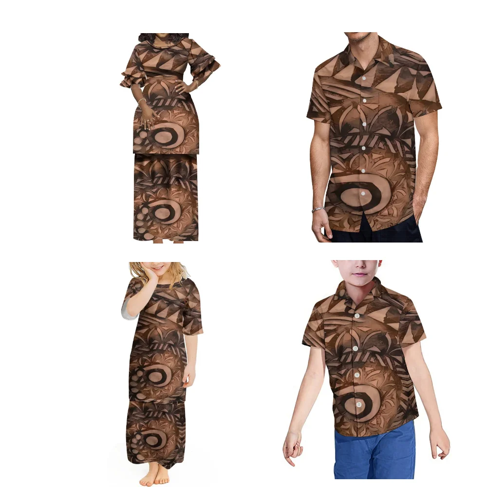 Pacific Islands Custom Dress Home Set Art Dress Traditional Polynesian Art Print Custom Puletasi Long Skirt Shirt Women Men