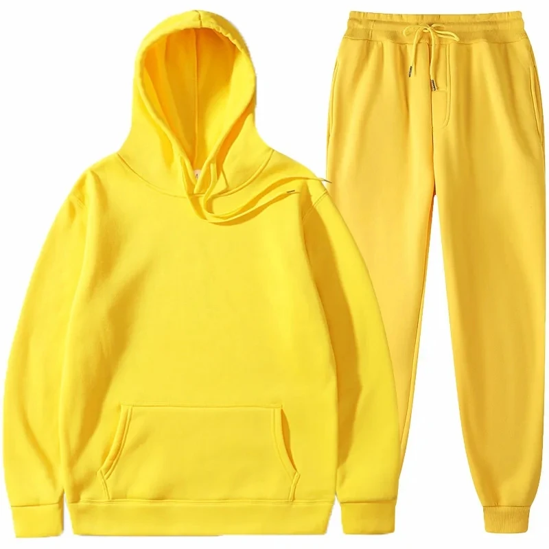 Men Tracksuit 2 Pieces Sets Hooded Sweatshirt +Drawstring Pants Male Hoodies Running Sportswear Men Women Autumn Sportwear