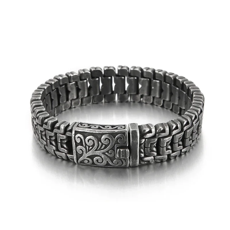 16 mm combinerende mode- en retro-elementen biker-kettingarmband - roestvrij staal 316L - KB 123643 -BDJX