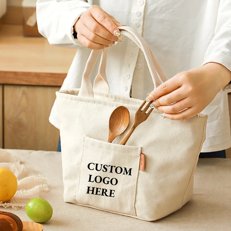 Custom Logo Thick Aluminum Foil Canvas Lunch Bag Office Worker Lunch Bag Insulated Fresh-keeping Large Capacity Lunch Box Bags