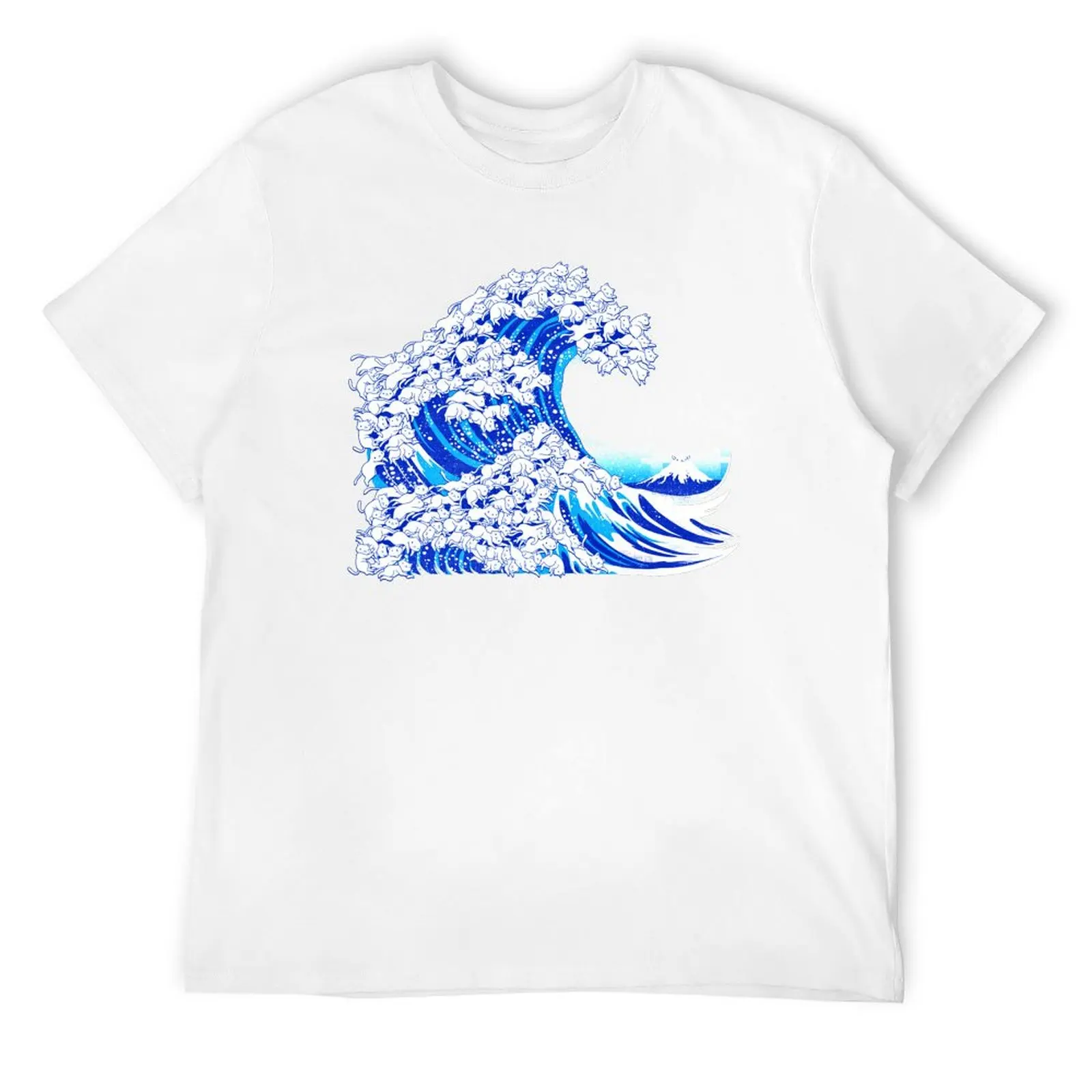 Kanagawa Cat Wave White T-Shirt street wear blue archive tops mens designer clothes