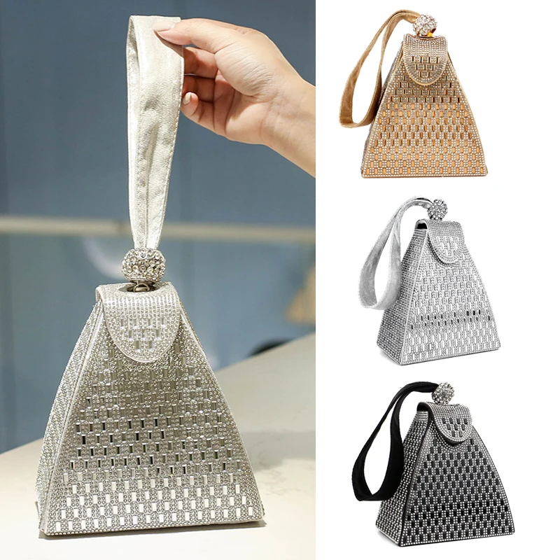 Fashion Lady Evening Bags Acrylic Day Clutch Triangle Design Diamonds Party Shoulder Handbags Banquet Purse