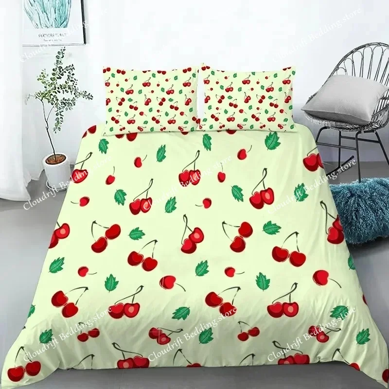 Fruit Bedding Set Full Queen Size For Kids Adults Lemon Watermelon Print Duvet Cover Set Quilt Cover Pillowcases Bedroom Decor