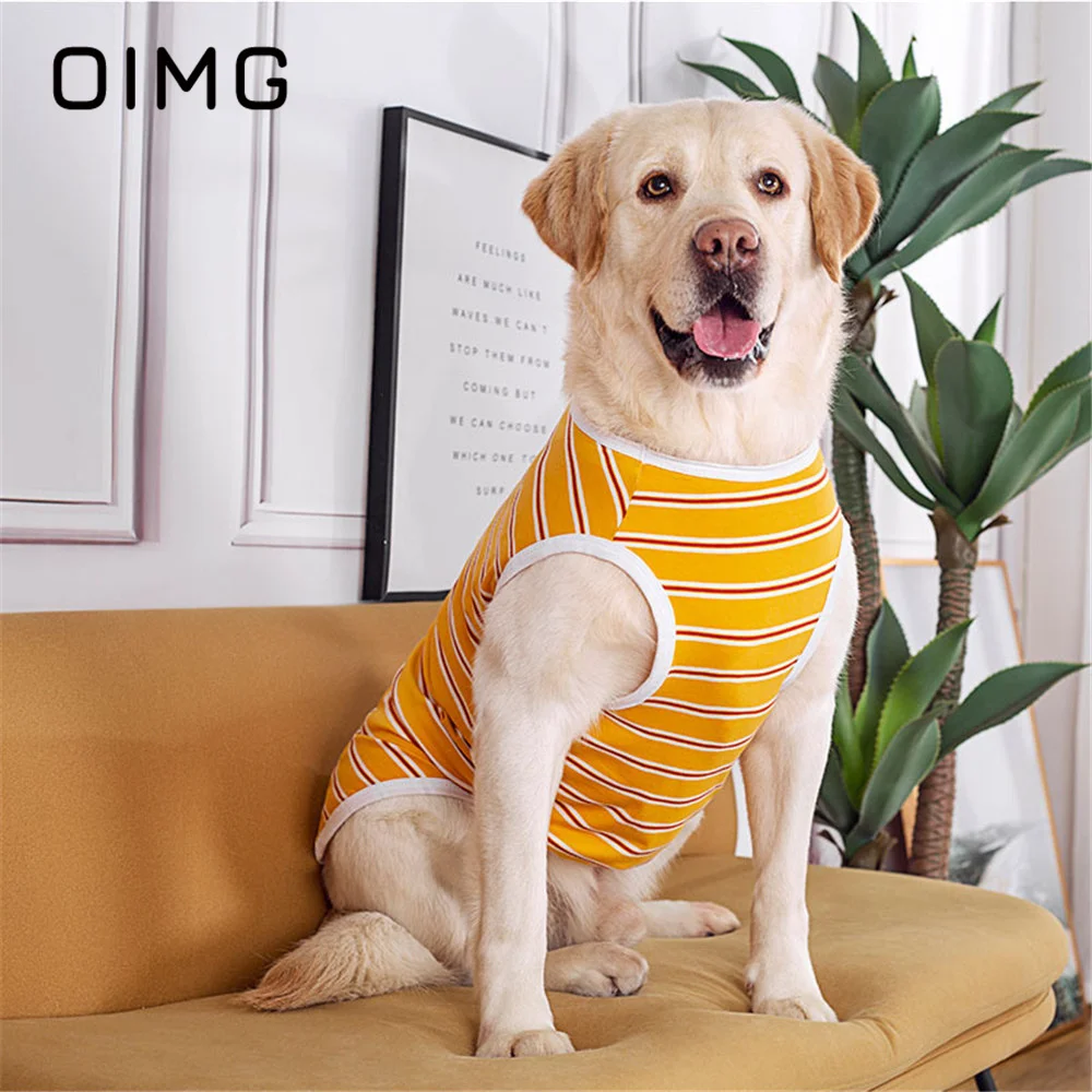 OIMG Spring Summer Large Dogs Clothing Cotton Free Big Dog Clothes Golden Retriever Labrador Samoyed Casual Wear Stripe Pet Vest