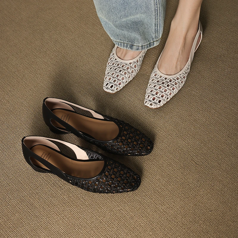 2026 new summer women sandals natural leather 22-25cm microfiber weave+sheepskin+pigskin hollow out women shoes fashion