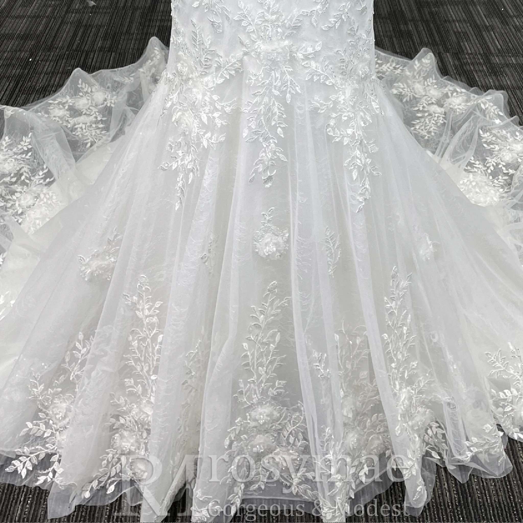 Rosymae Elegant Trumpet Wedding Dress Lace Square Neckline Sheer Bodice Gown for Brides vestidos diseñador lujo