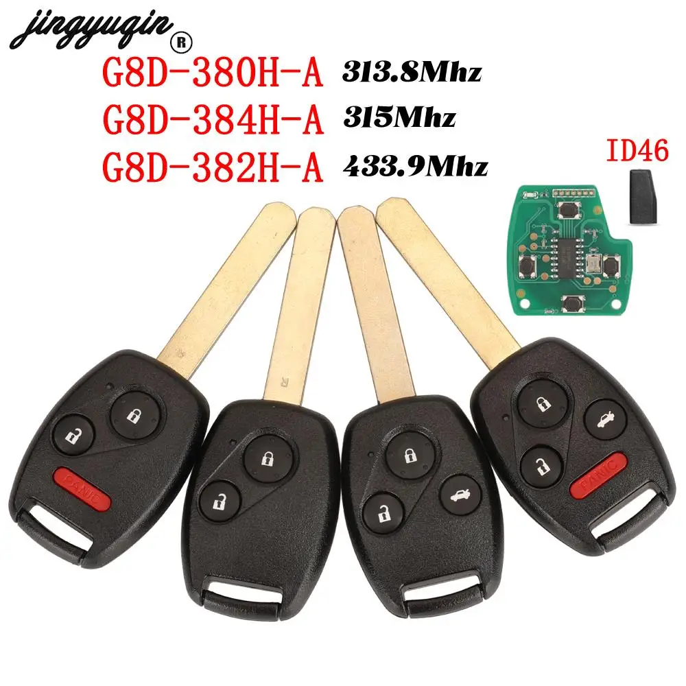 jingyuqin 313.8/315/433.92Mhz Remote Car Key ID46 for Honda Accord Element CRV HRV City Odyssey Civic G8D-380H-A G8D382H-A /384H