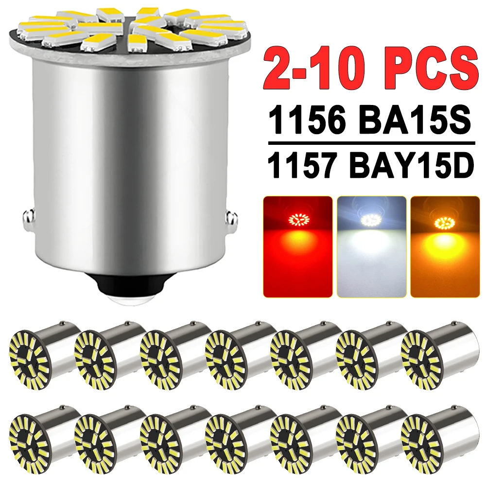 2/4/8/10 قطعة P21W 1156 BA15S 1157 BAY15D LED لمبة لسيارة الذيل وقوف السيارات الفرامل احتياطية أضواء الإشارة 12 فولت 4014-18SMD أبيض أحمر #1